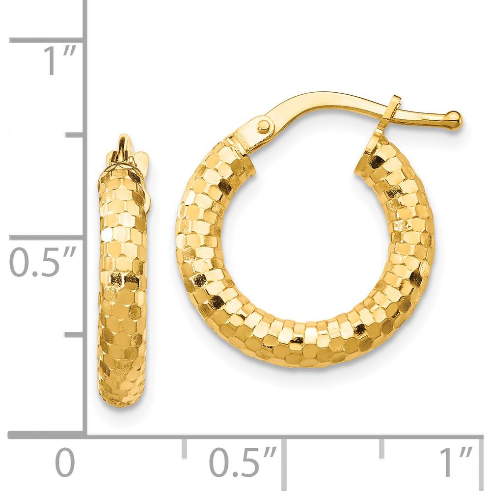 14K Yellow Gold 10mm Diamond-Cut Textured Small Hoop Earrings by 0
