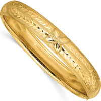 14K Yellow Gold 10mm Florentine Engraved Hinged Bangle Bracelet with Diamond-Cut Texture and Box Catch Clasp - 8" Length by Oro Pregiato