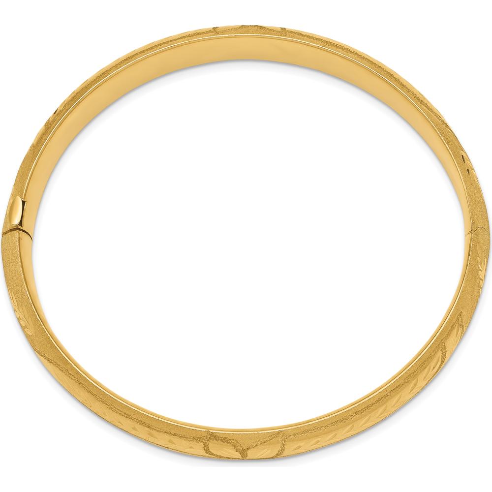 14K Yellow Gold 10mm Florentine Engraved Hinged Bangle Bracelet with Diamond-Cut Texture and Box Catch Clasp - 8" Length by Oro Pregiato