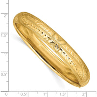14K Yellow Gold 10mm Florentine Engraved Hinged Bangle Bracelet with Diamond-Cut Texture and Box Catch Clasp - 8" Length by Oro Pregiato