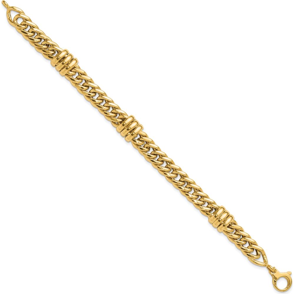 14K Yellow Gold 10mm Polished Fancy Curb Link Bracelet - 7.5" Length by Oro Pregiato