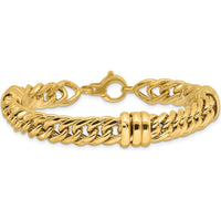 14K Yellow Gold 10mm Polished Fancy Curb Link Bracelet - 7.5" Length by Oro Pregiato