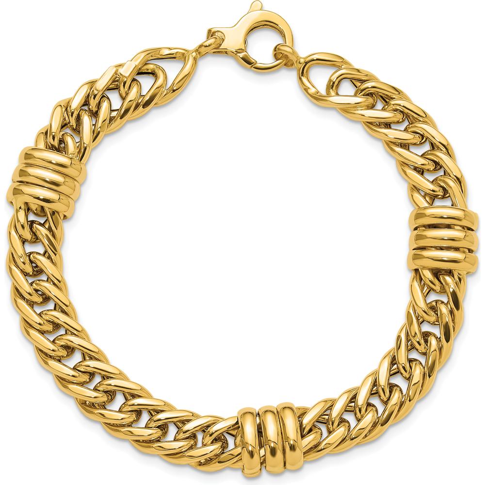 14K Yellow Gold 10mm Polished Fancy Curb Link Bracelet - 7.5" Length by Oro Pregiato