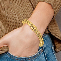 14K Yellow Gold 10mm Polished Fancy Curb Link Bracelet - 7.5" Length by Oro Pregiato