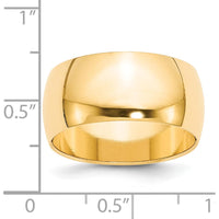 14K Yellow Gold 10mm Polished Half-Round Wedding Band - Size 10.5, Sizable and Engravable by Luciano & Cie
