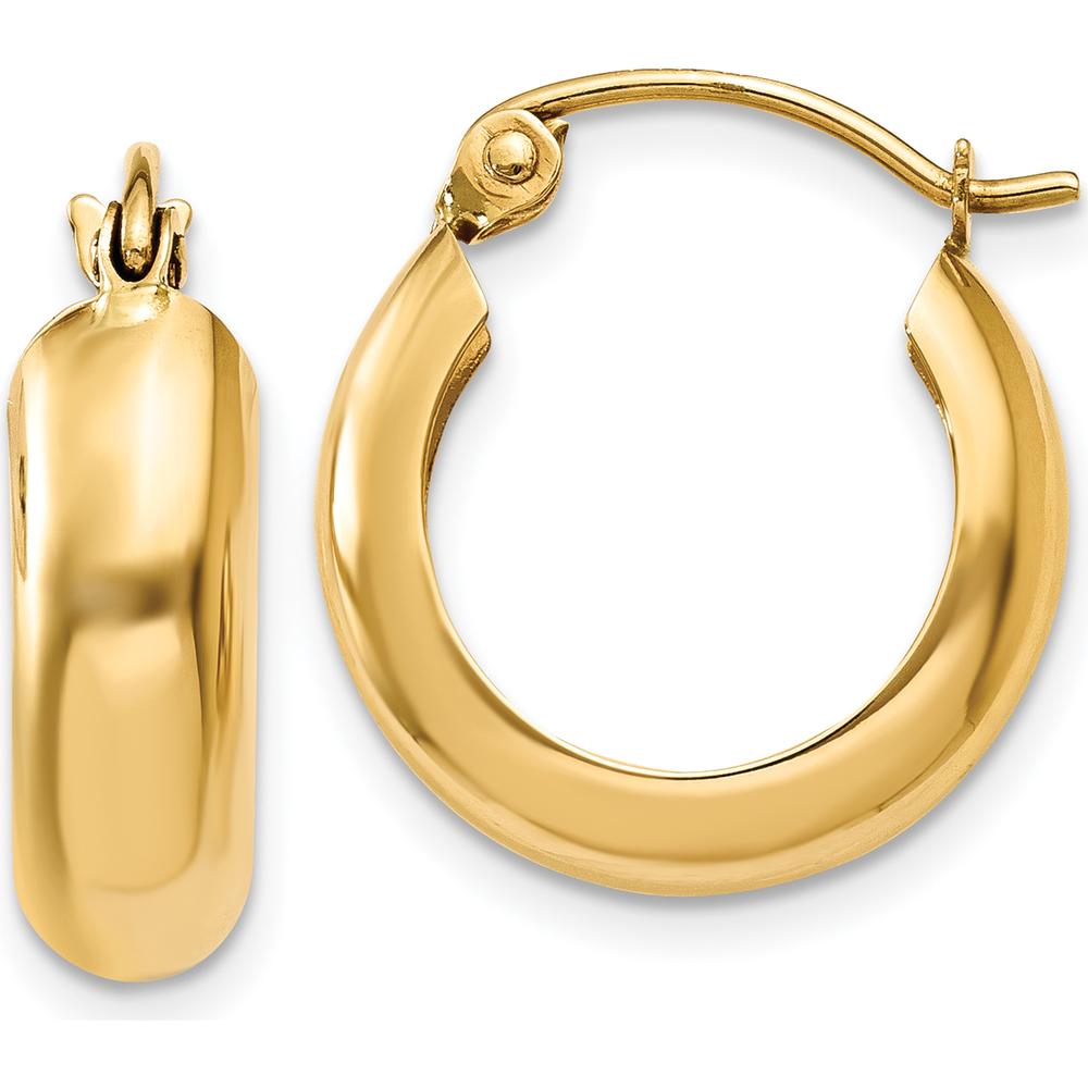 14K Yellow Gold 10mm Polished Round Hoop Earrings - 4.75mm Width by 0