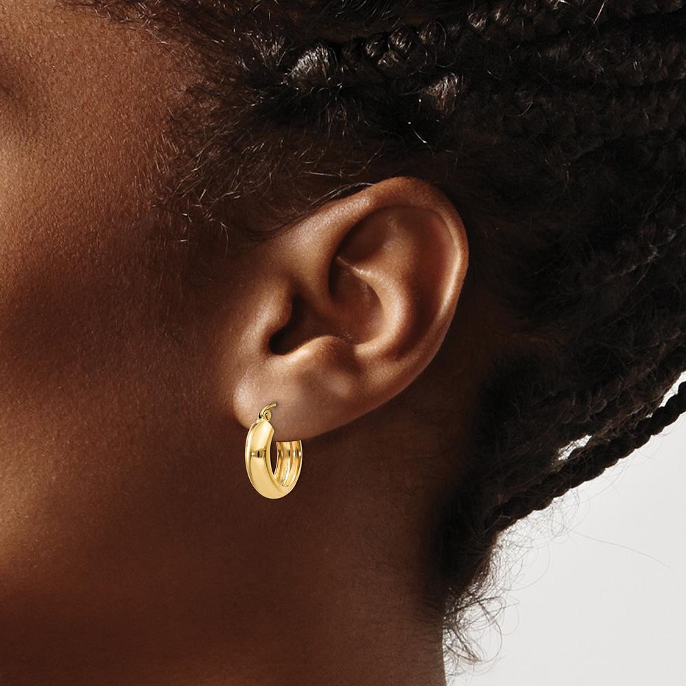 14K Yellow Gold 10mm Polished Round Hoop Earrings - 4.75mm Width by 0