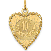 14K Yellow Gold 10th Anniversary Rope-Edge Heart Pendant - Engravable Polished Finish by Oro Pregiato