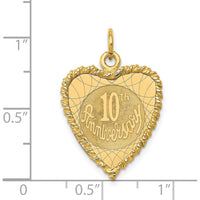 14K Yellow Gold 10th Anniversary Rope-Edge Heart Pendant - Engravable Polished Finish by Oro Pregiato