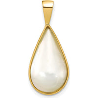 14K Yellow Gold 10x18mm White Teardrop Saltwater Cultured Mabe Pearl Pendant by Monteluci Fine Jewelry