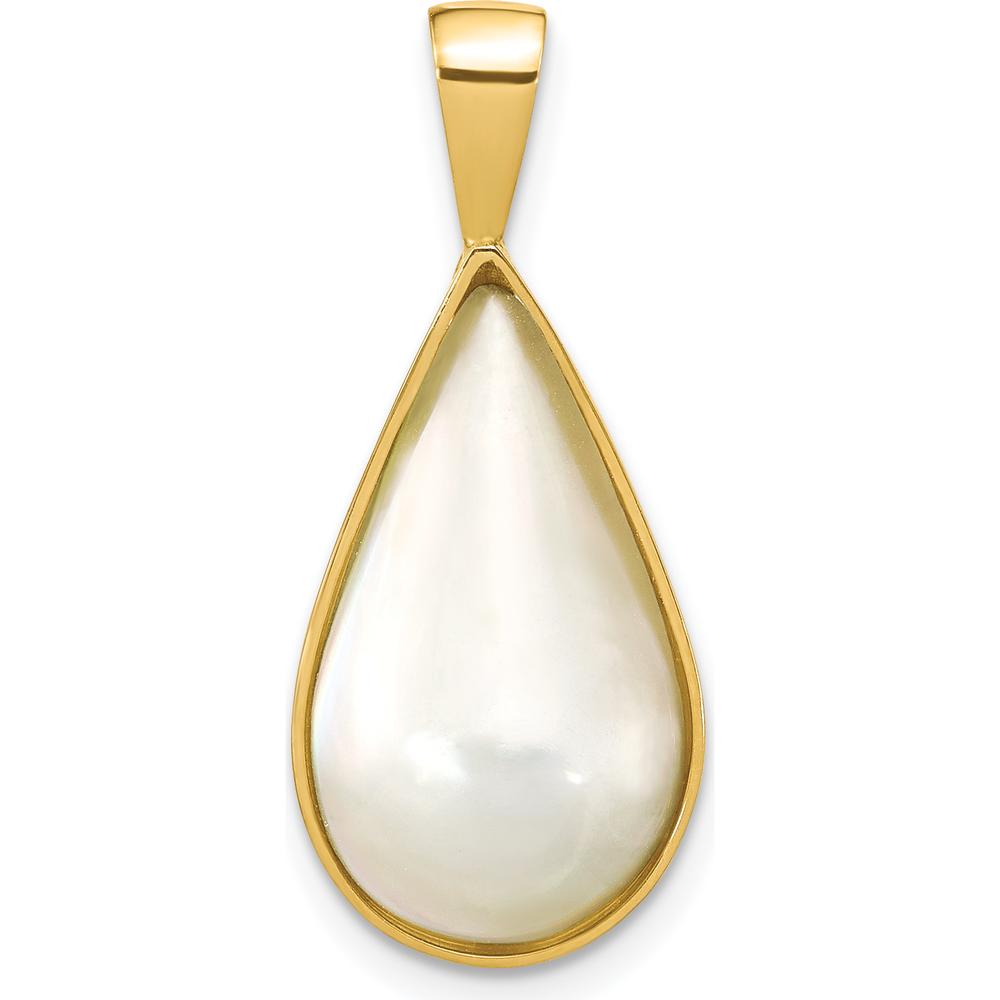 14K Yellow Gold 10x18mm White Teardrop Saltwater Cultured Mabe Pearl Pendant by Monteluci Fine Jewelry