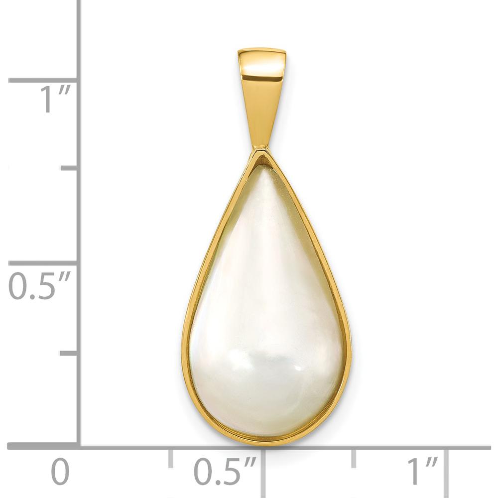 14K Yellow Gold 10x18mm White Teardrop Saltwater Cultured Mabe Pearl Pendant by Monteluci Fine Jewelry