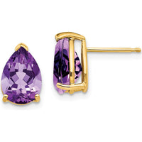 14K Yellow Gold 10x7mm Pear Amethyst Stud Earrings - 1.65 Carat Total Amethyst Weight by Monteluci Fine Jewelry