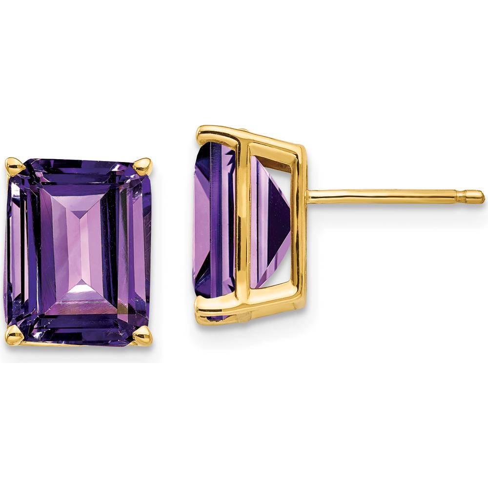14K Yellow Gold 10x8mm Emerald Cut Amethyst Stud Earrings - 3 Carat Total Gem Weight by Monteluci Fine Jewelry
