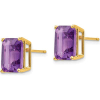 14K Yellow Gold 10x8mm Emerald Cut Amethyst Stud Earrings - 3 Carat Total Gem Weight by Monteluci Fine Jewelry