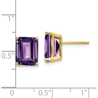 14K Yellow Gold 10x8mm Emerald Cut Amethyst Stud Earrings - 3 Carat Total Gem Weight by Monteluci Fine Jewelry