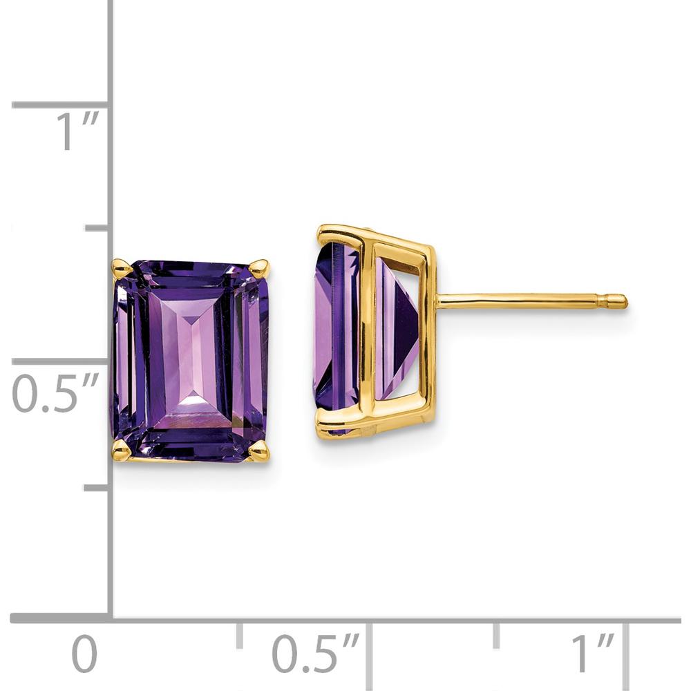 14K Yellow Gold 10x8mm Emerald Cut Amethyst Stud Earrings - 3 Carat Total Gem Weight by Monteluci Fine Jewelry