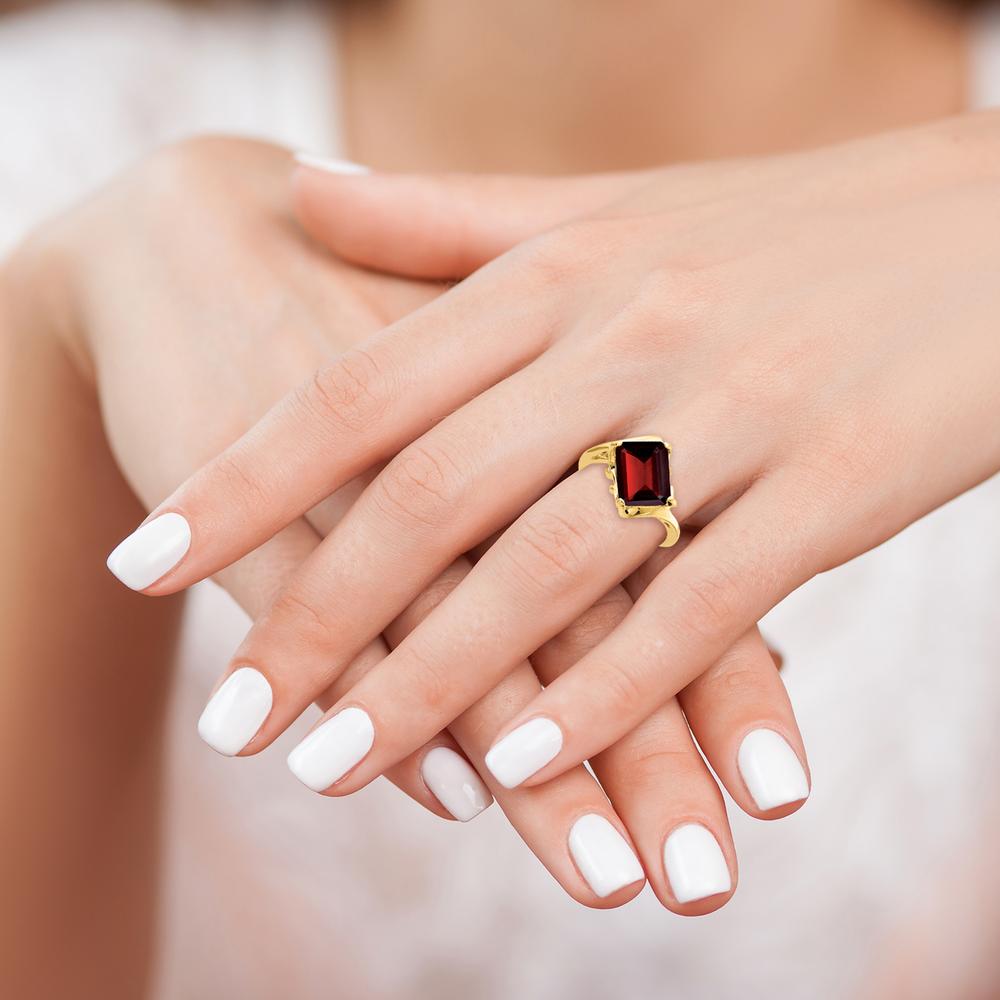 14K Yellow Gold 10x8mm Emerald Cut Garnet Ring - 3.7 Carat Natural Gemstone by Monteluci Fine Jewelry