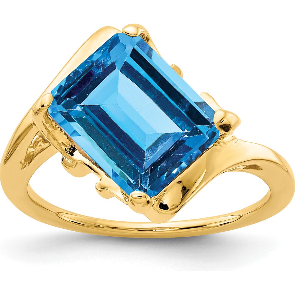 14K Yellow Gold 10x8mm Emerald Cut Swiss Blue Topaz Ring - 4.00 Carat Natural Gemstone by Monteluci Fine Jewelry