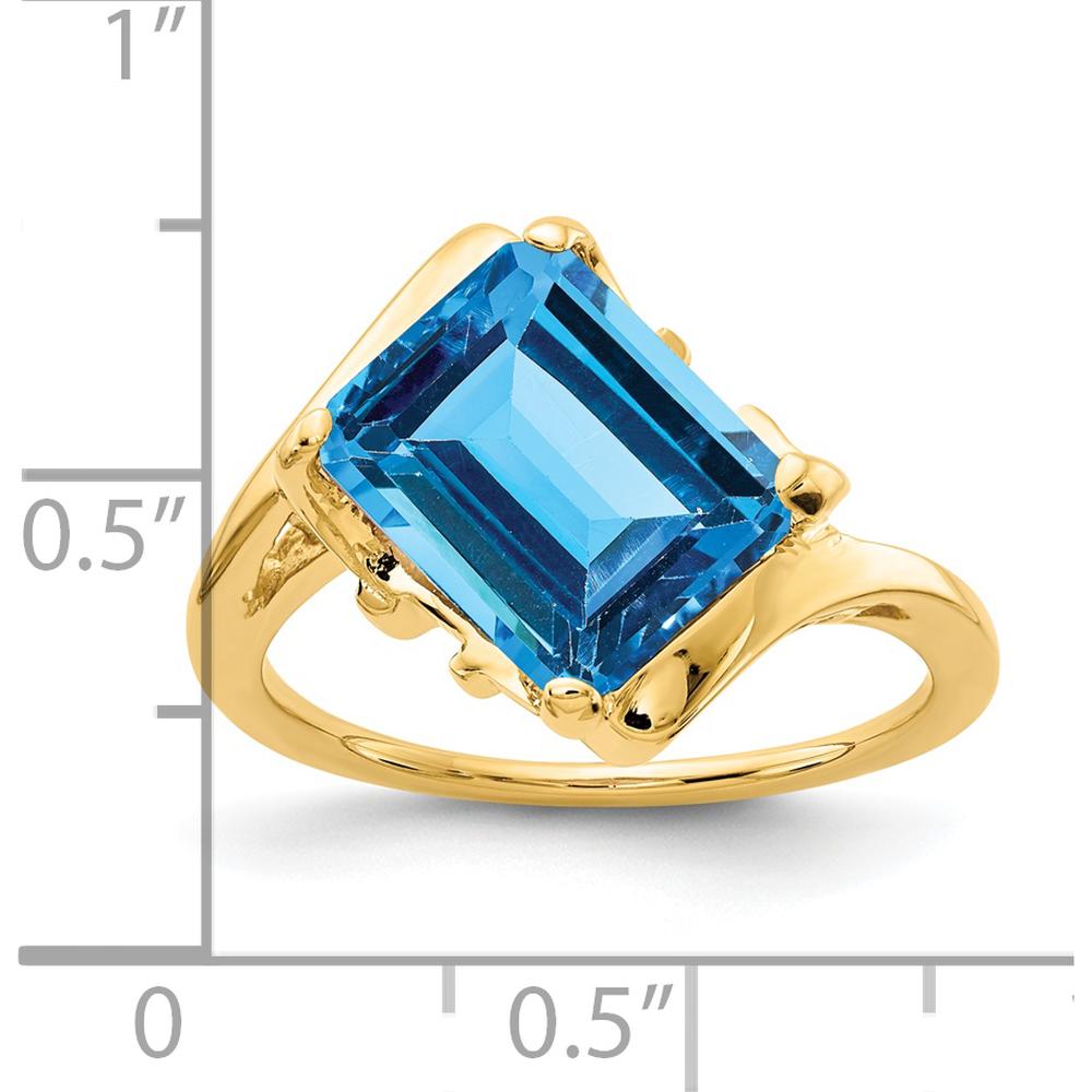 14K Yellow Gold 10x8mm Emerald Cut Swiss Blue Topaz Ring - 4.00 Carat Natural Gemstone by Monteluci Fine Jewelry