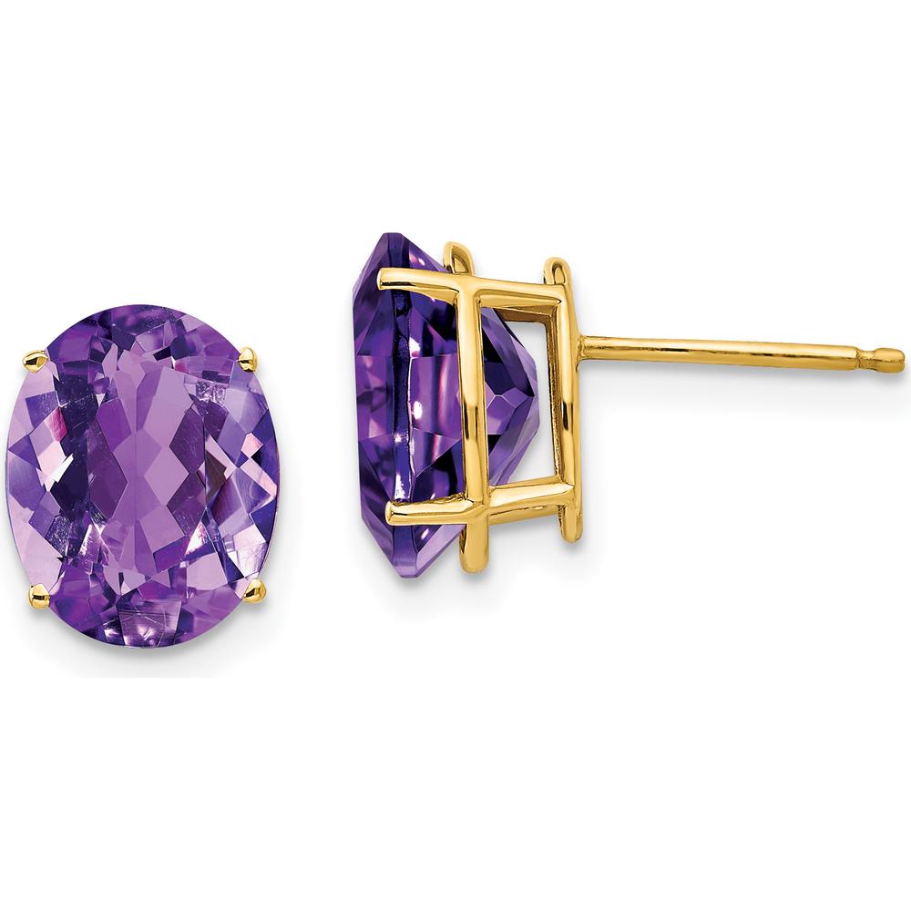 14K Yellow Gold 10x8mm Oval Amethyst Stud Earrings - 2.15 Carat Total Amethyst Weight by Monteluci Fine Jewelry