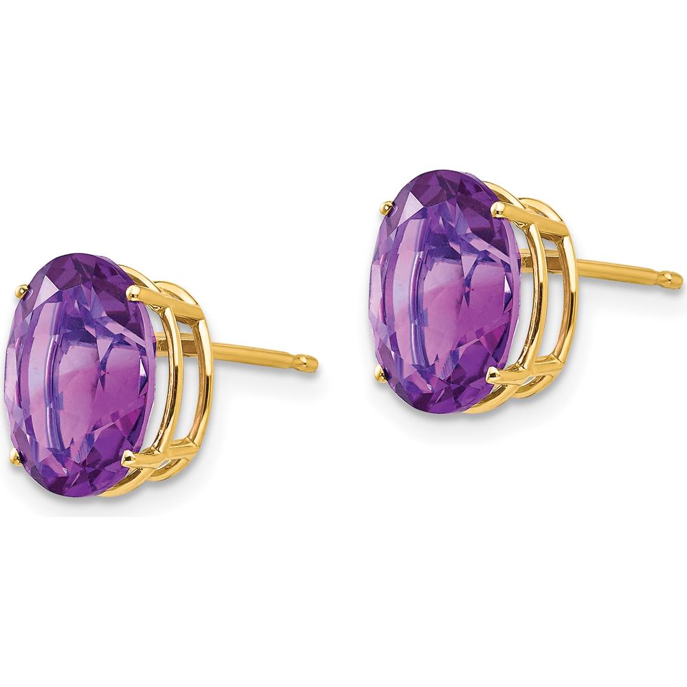 14K Yellow Gold 10x8mm Oval Amethyst Stud Earrings - 2.15 Carat Total Amethyst Weight by Monteluci Fine Jewelry