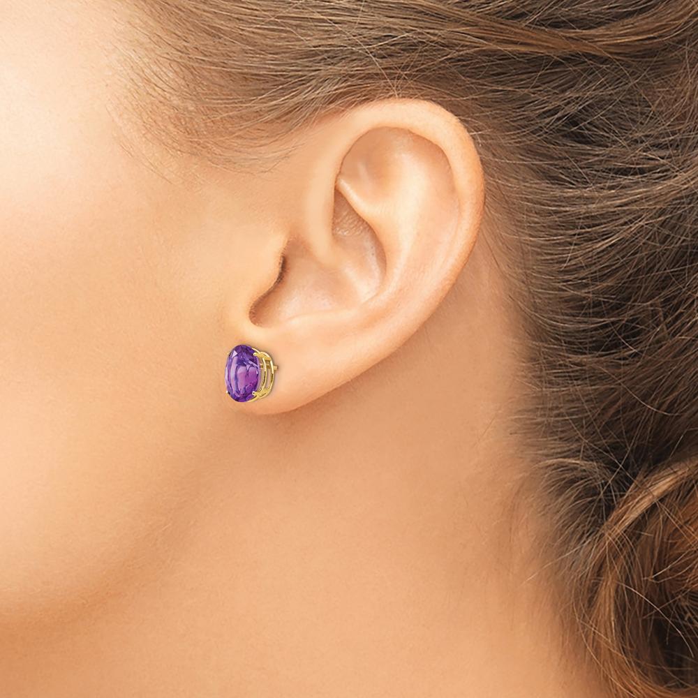 14K Yellow Gold 10x8mm Oval Amethyst Stud Earrings - 2.15 Carat Total Amethyst Weight by Monteluci Fine Jewelry