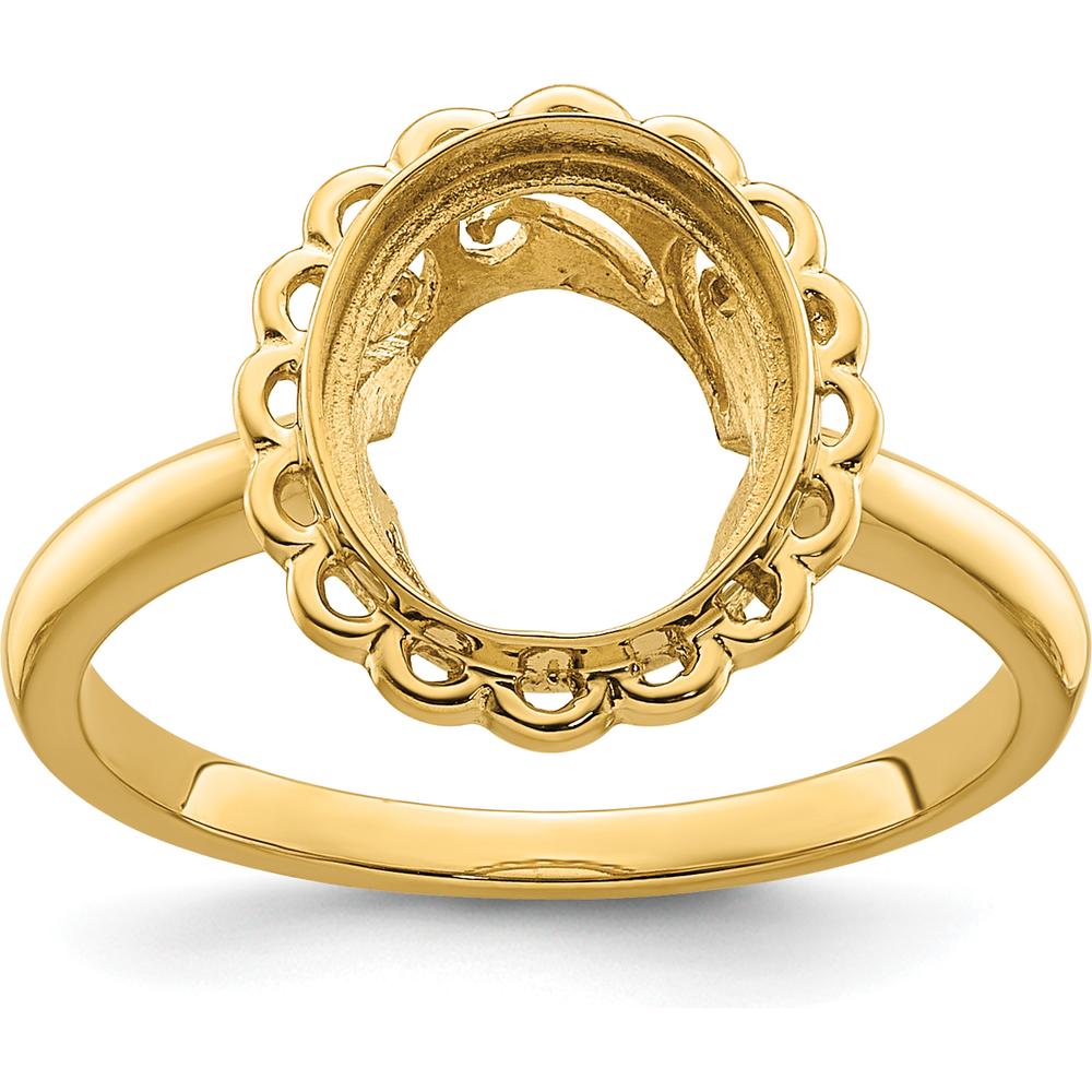14K Yellow Gold 10x8mm Oval Gemstone Ring Mounting with Scalloped Halo Design by Oro Pregiato
