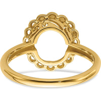 14K Yellow Gold 10x8mm Oval Gemstone Ring Mounting with Scalloped Halo Design by Oro Pregiato