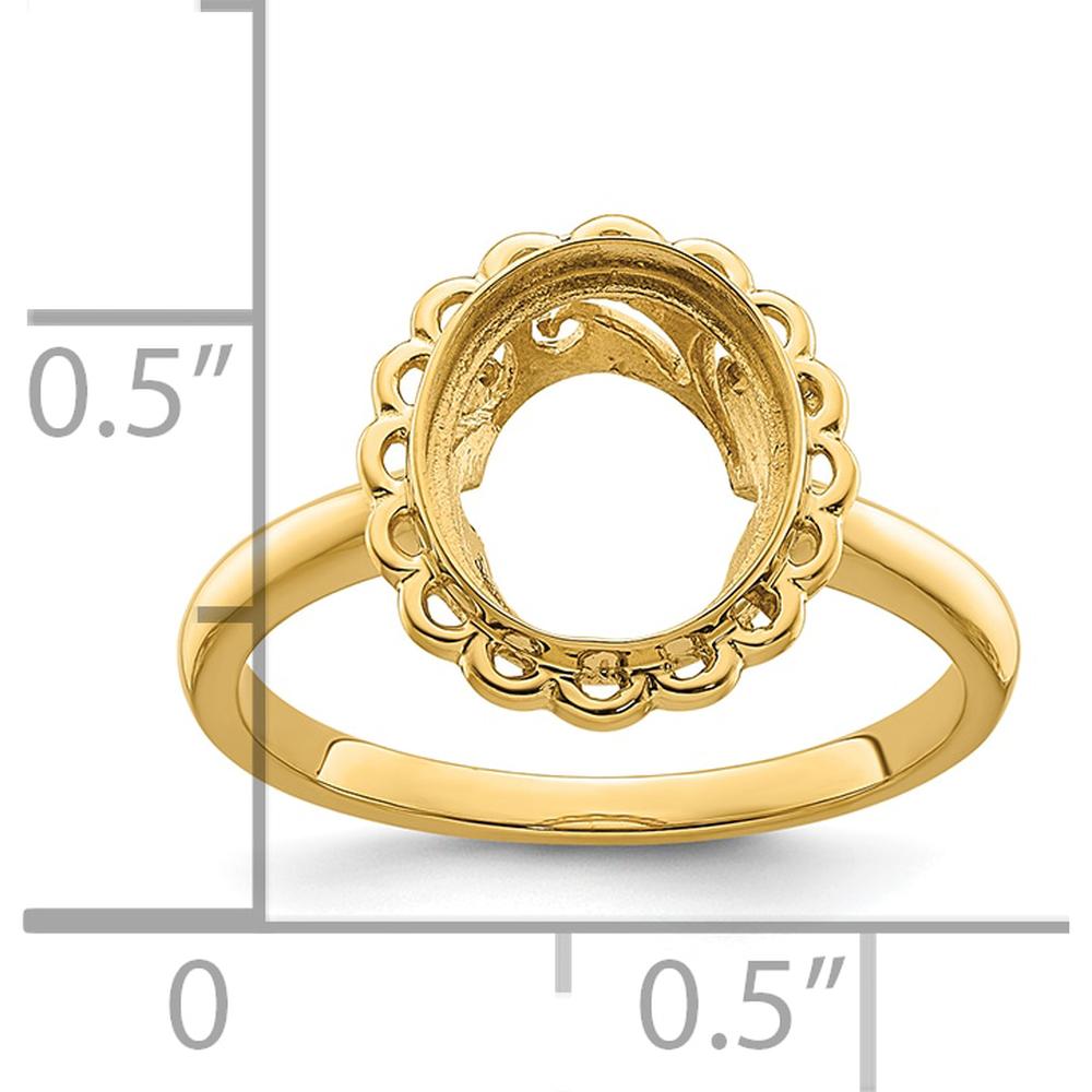 14K Yellow Gold 10x8mm Oval Gemstone Ring Mounting with Scalloped Halo Design by Oro Pregiato