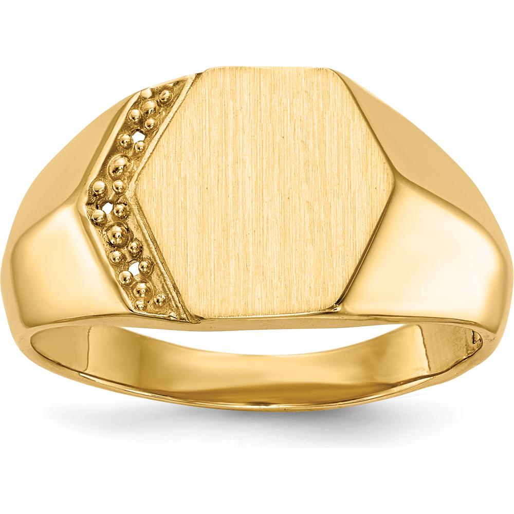14K Yellow Gold 11.5mm Hexagonal Satin and Polished Men's Signet Ring by 0
