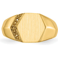 14K Yellow Gold 11.5mm Hexagonal Satin and Polished Men's Signet Ring by 0