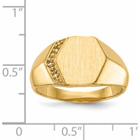 14K Yellow Gold 11.5mm Hexagonal Satin and Polished Men's Signet Ring by 0