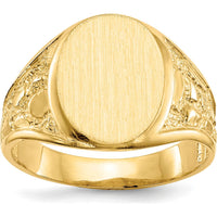 14K Yellow Gold 11.5x15.0mm Open Back Men's Signet Ring with Satin Finish by 0