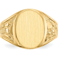 14K Yellow Gold 11.5x15.0mm Open Back Men's Signet Ring with Satin Finish by 0