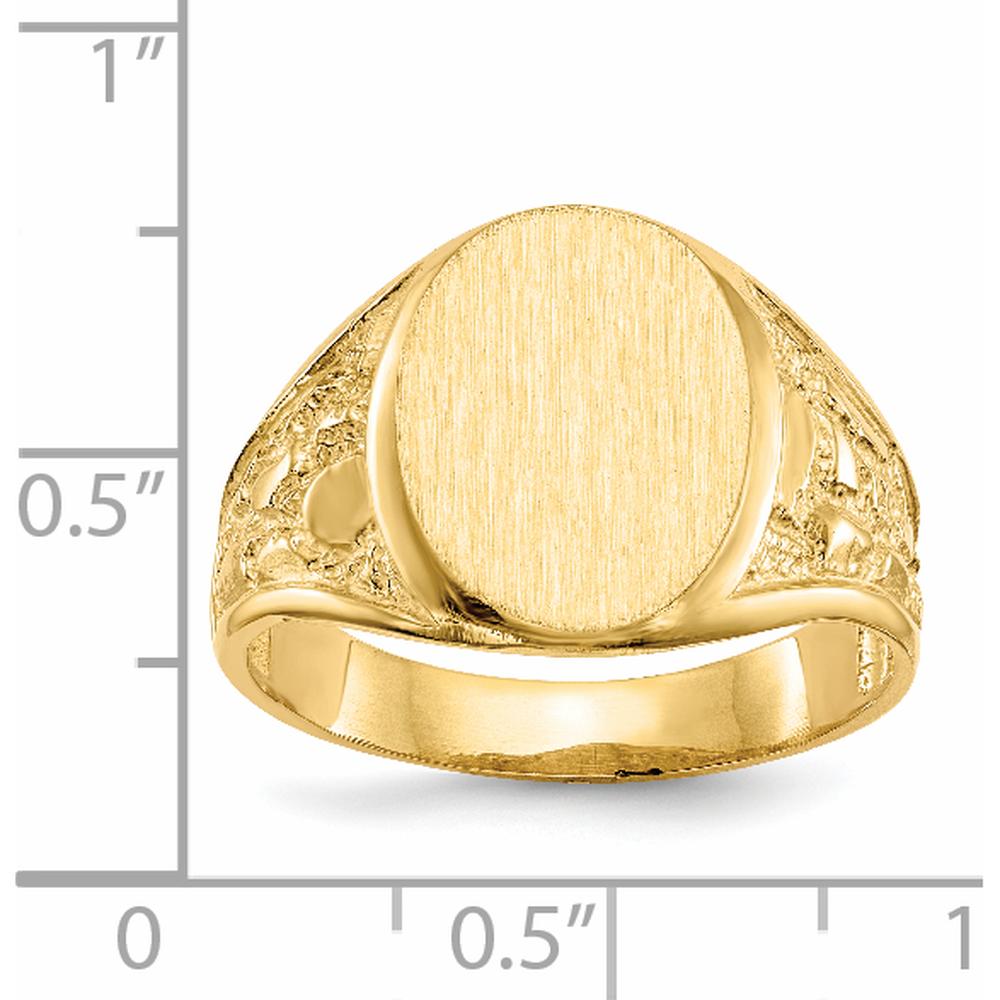 14K Yellow Gold 11.5x15.0mm Open Back Men's Signet Ring with Satin Finish by 0