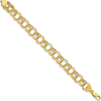 14K Yellow Gold 11mm Hollow Triple Link Charm Bracelet with Diamond-Cut Textured Design - 8" Length by 0