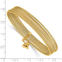 14K Yellow Gold 11mm Oversized Polished and Textured Slip-On Bangle Bracelet with Dangle Heart Charm by Oro Pregiato