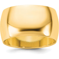 14K Yellow Gold 11mm Polished Half Round Band with Domed Profile - Unisex Wedding Band by Luciano & Cie