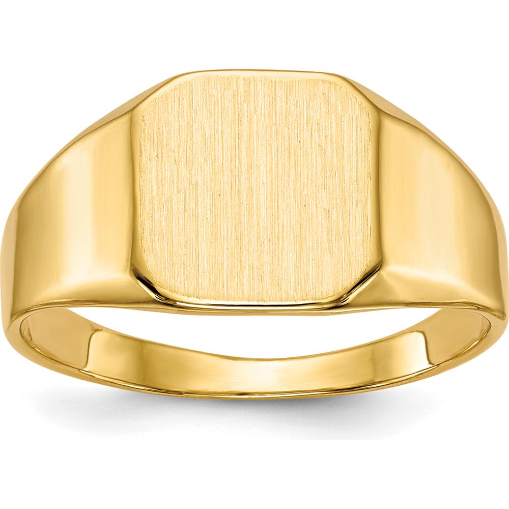 14K Yellow Gold 11mm Satin and Polished Closed-Back Signet Ring for Men by 0