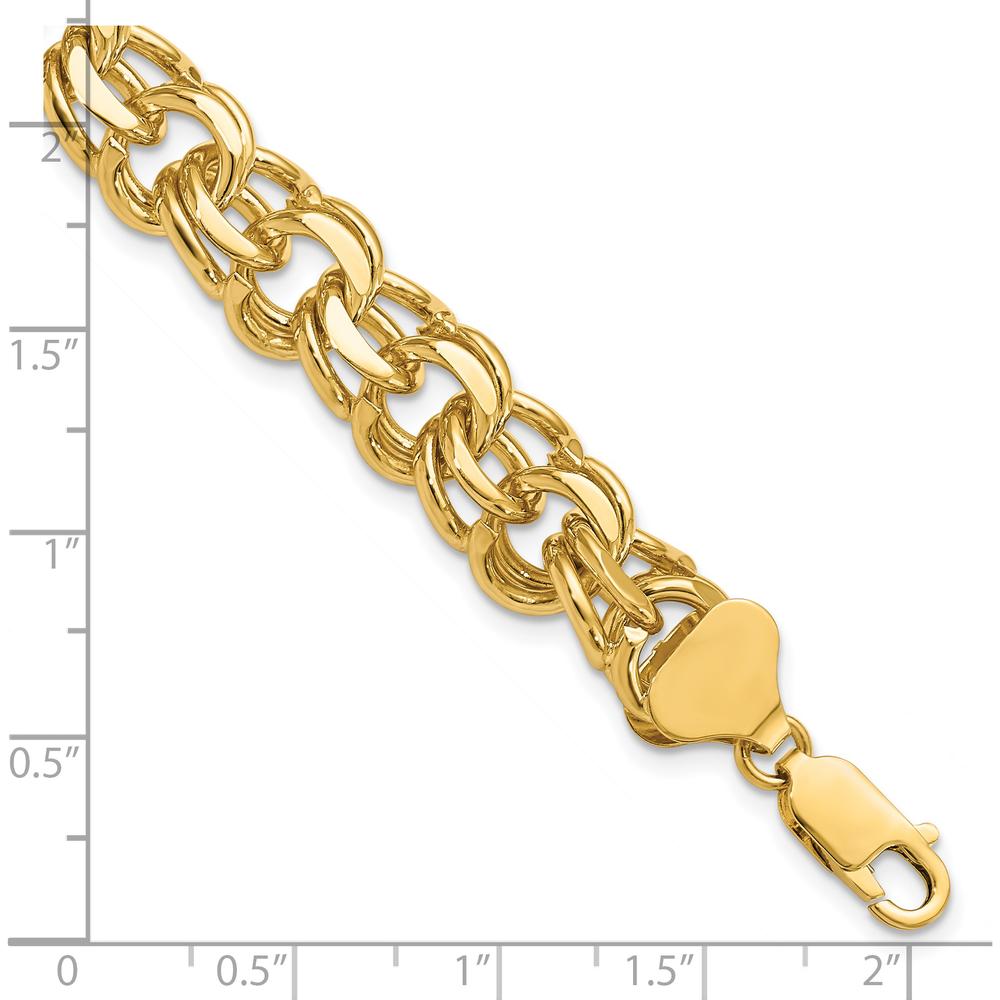 14K Yellow Gold 11mm Solid Double Link 8" Charm Bracelet by Oro Pregiato