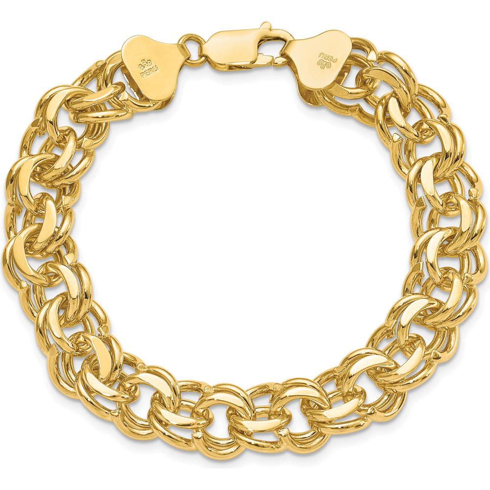14K Yellow Gold 11mm Solid Double Link 8" Charm Bracelet by Oro Pregiato