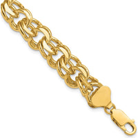 14K Yellow Gold 11mm Solid Double Link Charm Bracelet - 7" Length by Oro Pregiato