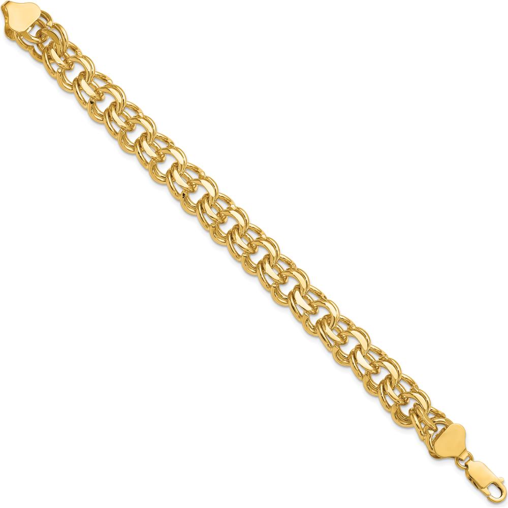 14K Yellow Gold 11mm Solid Double Link Charm Bracelet - 7" Length by Oro Pregiato