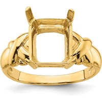 14K Yellow Gold 11x9mm Emerald Cut Gemstone Ring Mounting with Polished Tapered Band by Monteluci Fine Jewelry