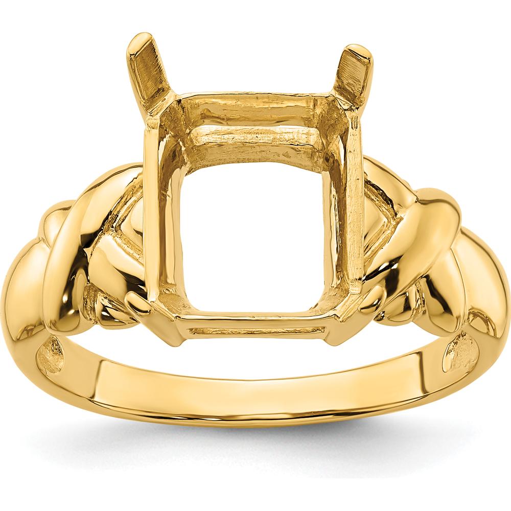 14K Yellow Gold 11x9mm Emerald Cut Gemstone Ring Mounting with Polished Tapered Band by Monteluci Fine Jewelry