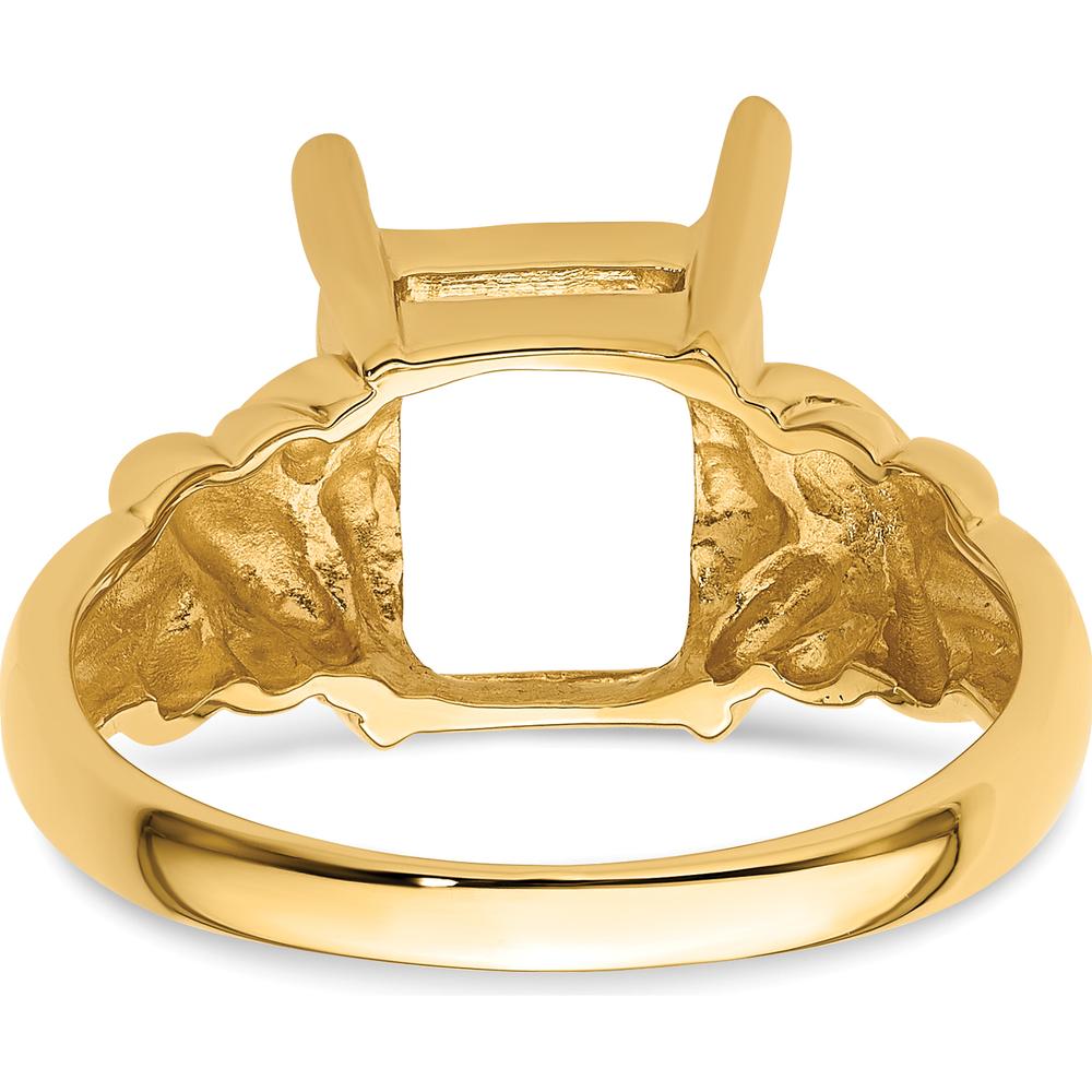 14K Yellow Gold 11x9mm Emerald Cut Gemstone Ring Mounting with Polished Tapered Band by Monteluci Fine Jewelry