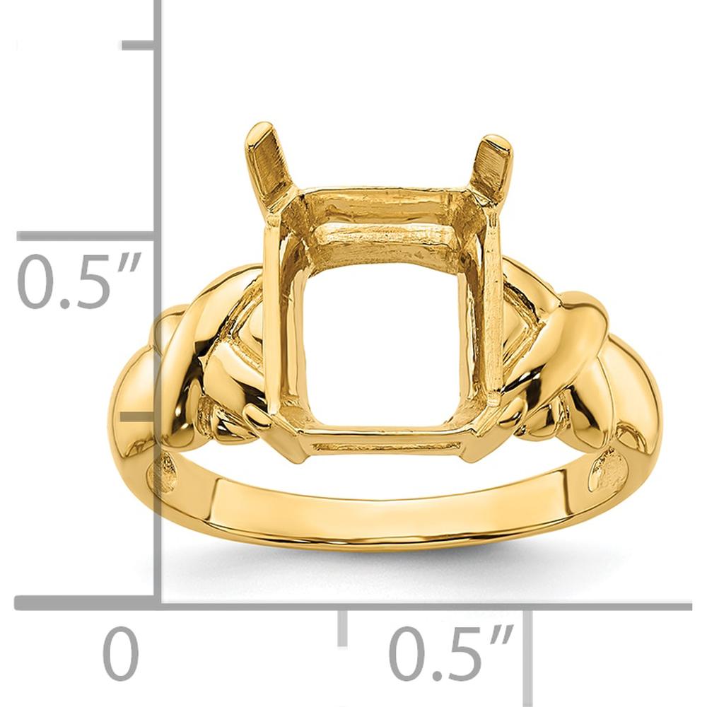 14K Yellow Gold 11x9mm Emerald Cut Gemstone Ring Mounting with Polished Tapered Band by Monteluci Fine Jewelry