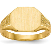 14K Yellow Gold 11x9mm Engravable Satin Finish Signet Ring by 0