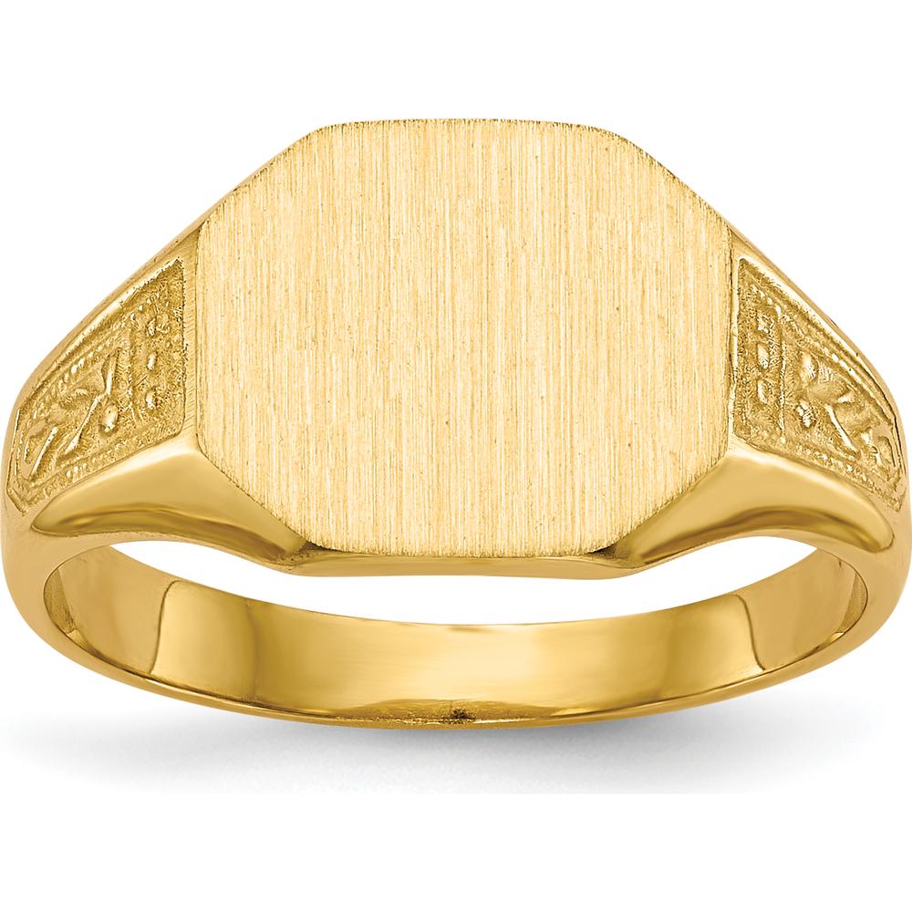 14K Yellow Gold 11x9mm Engravable Satin Finish Signet Ring by 0